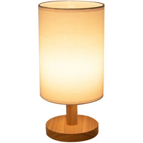 Lampe de chevet USB en bois, lampe moderne avec abat-jour rond en tissu, idéale pour la chambre, le salon ou le bureau. 6 LED.