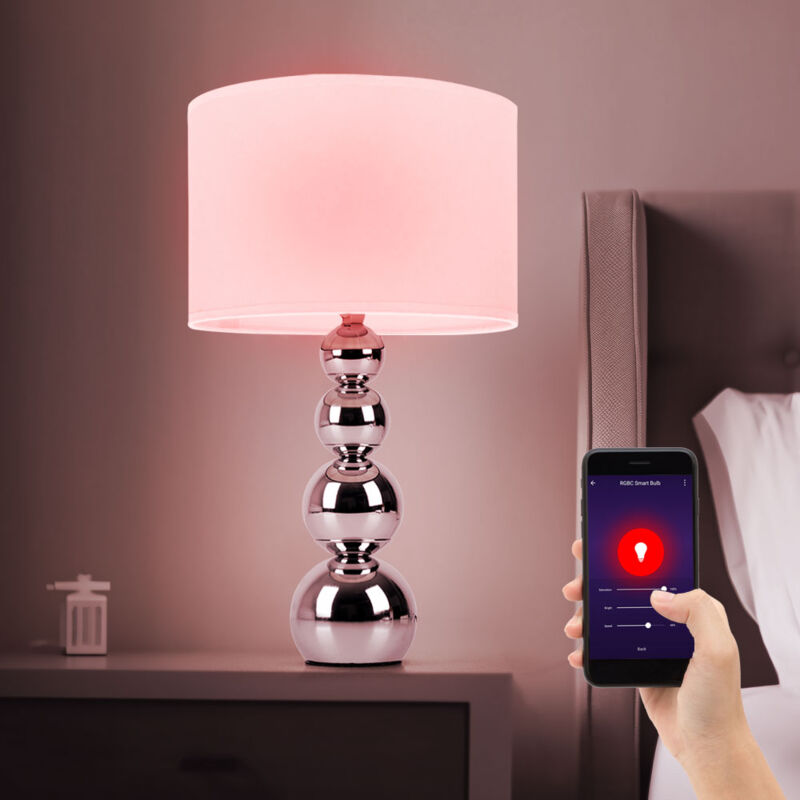 Etc-shop - Lampe de chevet variateur tactile lampe de table chrome lampe de salon lampe de lecture, métal textile blanc, contrôle app dimmable cct,