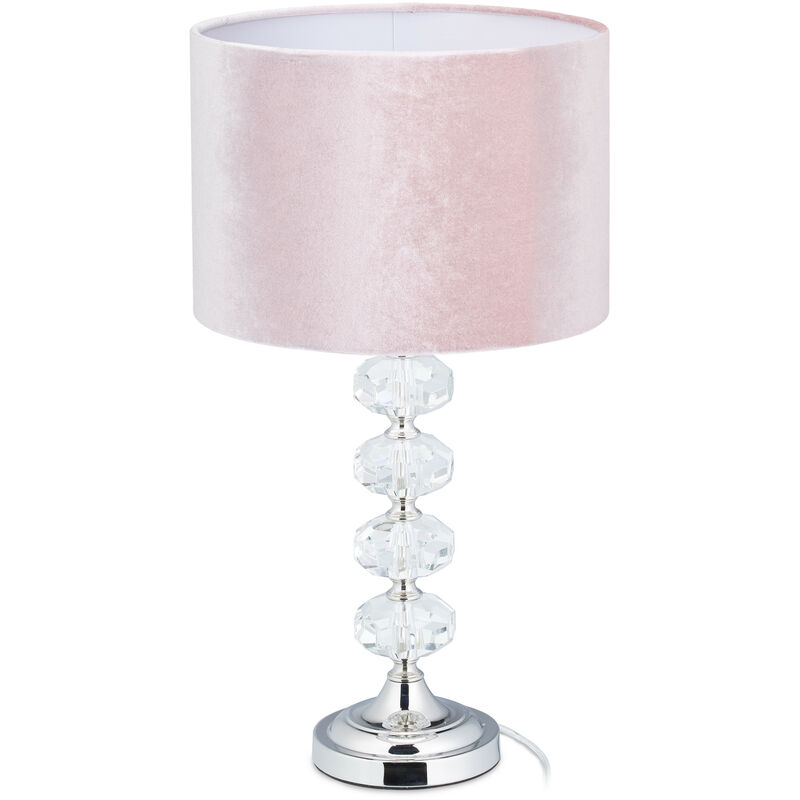 Relaxdays - Lampe de chevet, velours et cristal, HxD : 47 x 26 cm, douille E14, table, éclairage indirect, chambre, rose