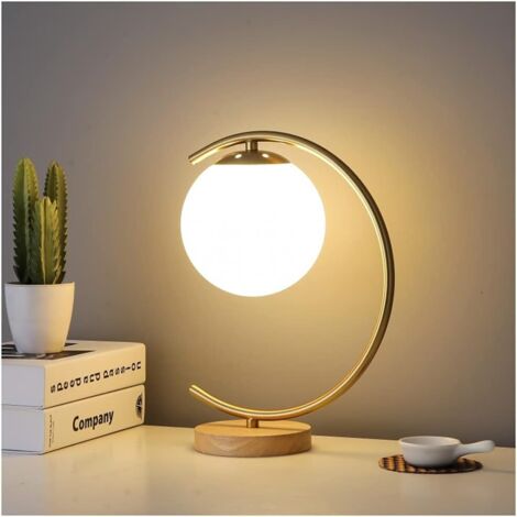 Lampe de Chevet Verre Bois E27 Moderne Veilleuse Chambre Salon