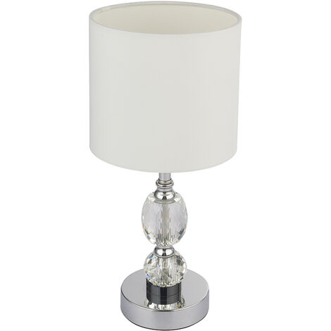 Lampe de chevet, verre cristal, lampe à poser, base en verre, lampe à poser, salon, chrome, textile blanc, 1x E14, DxH 15x34 cm