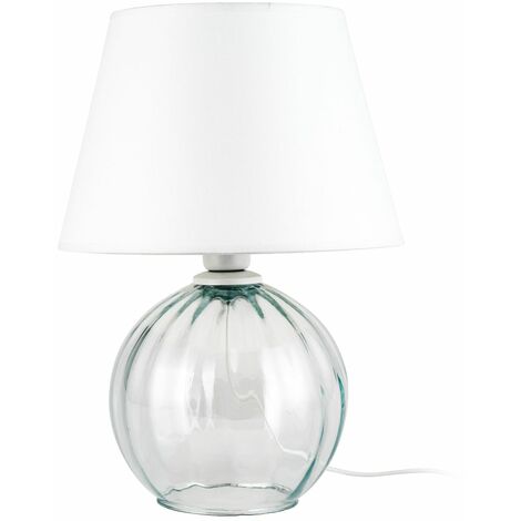 Lampe de chevet verre tissu 43 cm rond blanc E27 - Transparent, blanc