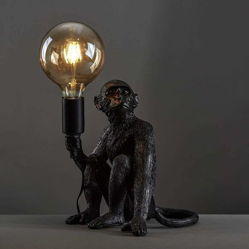 Lampe de chevet vintage en forme de singe peint pour chambre à coucher, salon, balcon, club, hôtel, loft (noir) [Classe énergétique A++]-Ampoule non