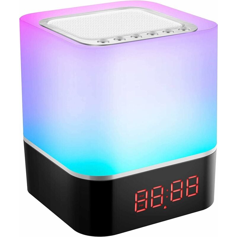Jusch - Lampe de Chevet,Blanc Reveil Lumineux ,Enceinte Bluetooth Portable,Veilleuse Multicolore Contrôle Tactile Réveil Numérique