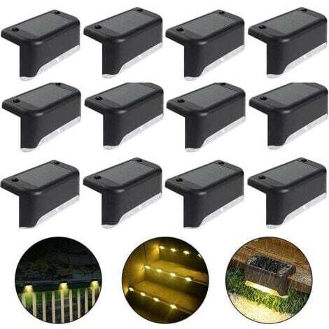 Lampe de clôture solaire étanche, (Lumière chaude-Noir, 12 PCS) lumière de pont solaire, lampe d'escalier, lampes solaires de jardin LED IP65 pour clôtures d'escalier de patio