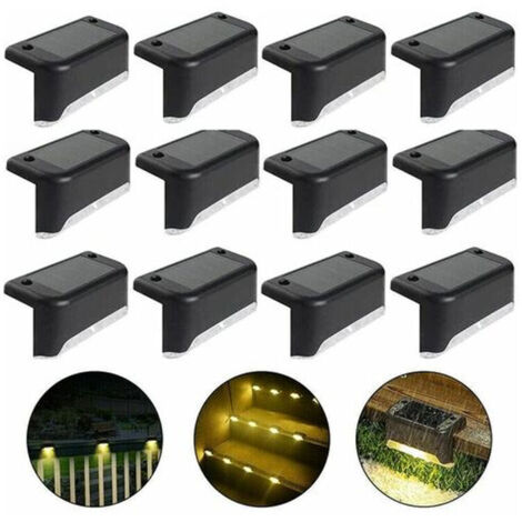 Lampe de clôture solaire étanche, lumière de pont solaire, lampe d'escalier, lampes solaires de jardin LED IP65 pour clôtures d'escalier de patio (Lumière chaude-Noir, 12 PCS)