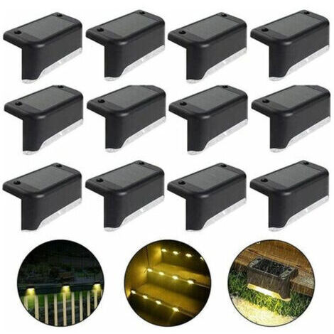 Lampe de clôture solaire étanche, lumière de pont solaire, lampe d'escalier, lampes solaires de jardin LED IP65 pour clôtures d'escalier de patio (Lumière chaude-Noir, 12 PCS)
