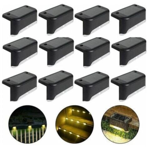 Lampe de clôture solaire étanche, lumière de pont solaire, lampe d'escalier, lampes solaires de jardin LED IP65 pour clôtures d'escalier de patio (Lumière chaude-Noir, 12 PCS)