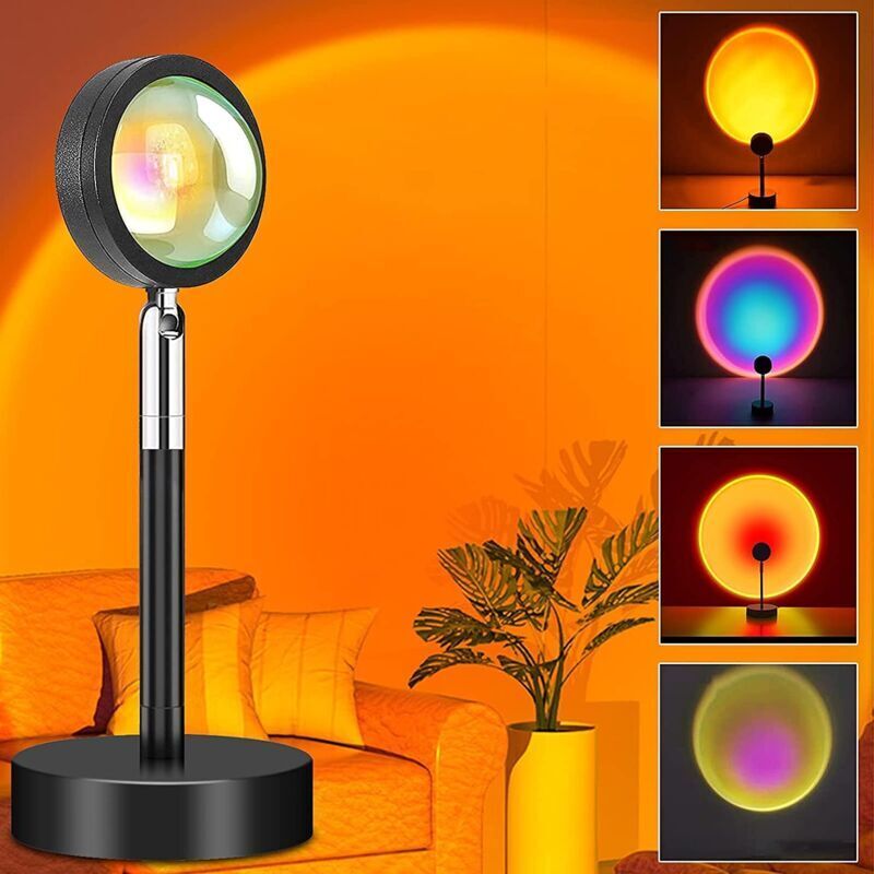 Lampe de coucher de soleil - Projecteur arc-en-ciel - Rotation à 360 degrés - Lampe de nuit LED pour selfie/photographie/maison/décoration de