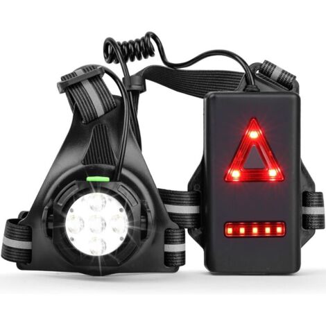 Lampe de Course à Pied LED Rechargeable par USB pour Poitrine, réglable à 120°,Éclairage pour Course avec Bandes réfléchissantes pour Sports Extérieur