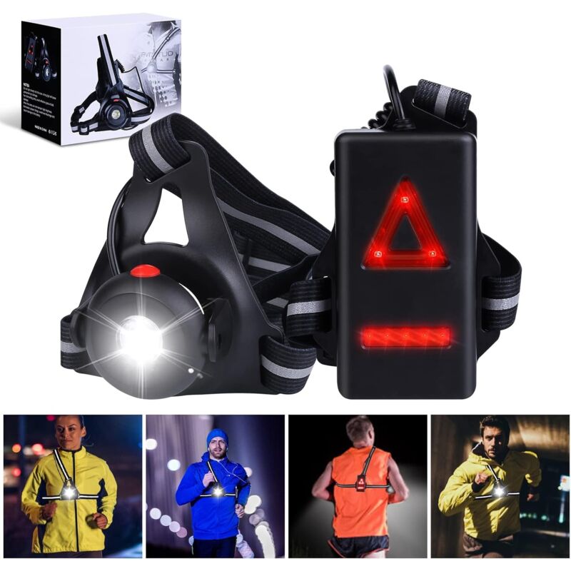 Lampe de course – Lampe de course rechargeable par usb 500 lumens IPX6 étanche, 3 modes et angle réglable à 90 °, lampe de course à led pour le