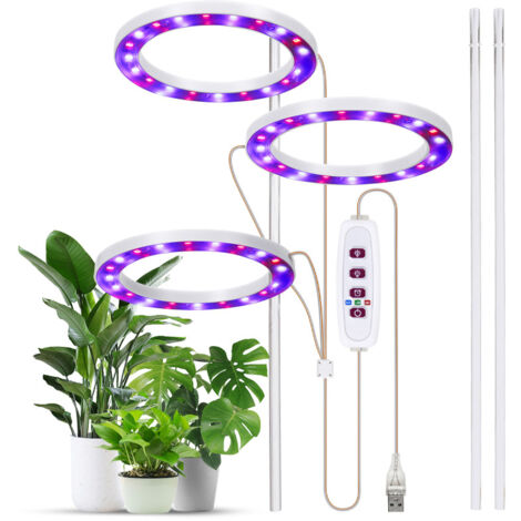 Lampe de croissance 3 têtes 4,8W – 60 LED – Alimentation USB – 5 niveaux luminosité – Minuterie 8/12/16h – Pour succulentes, mini bonsaïs