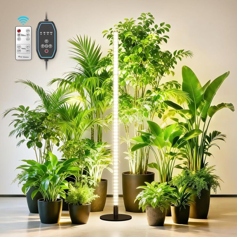 Lampe de Croissance 360° pour Plantes d’Intérieur avec Support 1,65 m (4 Sections) – LED Full Spectrum, Télécommande, Hauteur Réglable, Éclairage