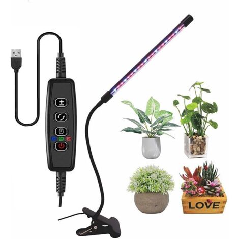Lampe de croissance de plantes d'intérieur, 1 tête rouge - bleu Full Spectrum Plant light avec pince LED Grow Light réglable col de cygne, fonction de temporisation automatique on / off