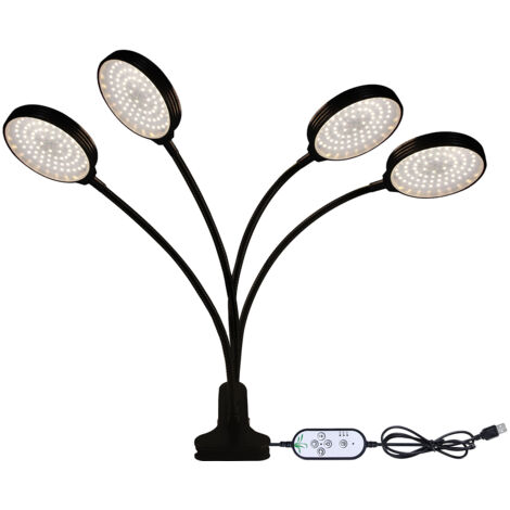 Lampe de croissance LED à spectre complet, lumière blanche, 4/8/12 heures, avec minuterie, lumière de croissance pour plantes d'intérieur, semis, col de cygne réglable, lampes de culture USB