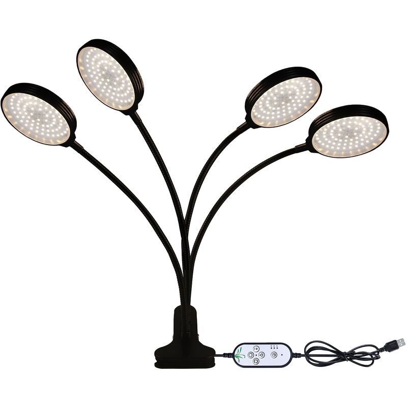 Lampe de croissance led à spectre complet, lumière blanche, 4/8/12 heures, avec minuterie, lumière de croissance pour plantes d'intérieur, semis, col