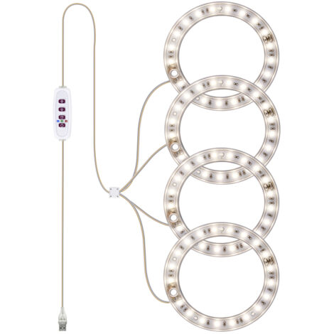 Lampe de croissance LED à spectre complet pour plantes, avec 20 LED, minuterie 8h/12h/16h, 5 niveaux de luminosité, hauteur réglable, port USB, anneau lumineux pour plantes succulentes.