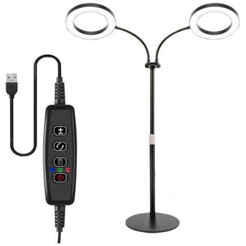 Lampe de Croissance LED Double Anneau Spectre Complet, Hauteur Réglable & Minuterie Automatique, 72 LEDs pour Plantes d'Intérieur
