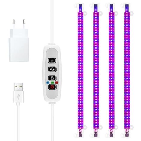 Lampe de croissance LED pour plantes succulentes - 4 tubes - Minuterie 3/9/12H - Lumière rouge et bleue 430nm + 660nm