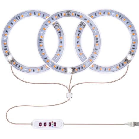 Lampe de croissance LED USB 3 bras, lumière solaire 4000K 301.7lm 60LED 6.2W, timer 8/12/16H 5 niveaux de luminosité pour plantes d'intérieur, succulentes, bonsai mini