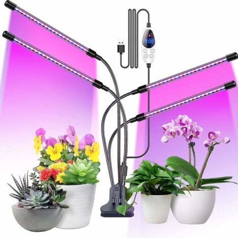 Lampe de culture, 80 LED de jardinage à spectre complet, avec minuterie, 3 modes de couleur, 6 intensités de lumière, convient pour le jardinage de bonsaï, 4 têtes 80 W
