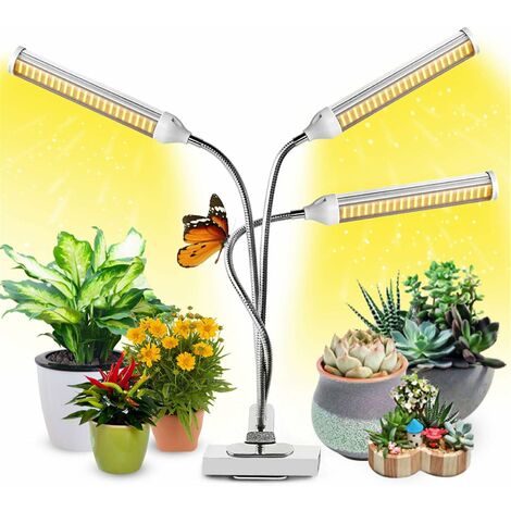 Lampe de culture d'intérieur à LED de jardinage, automatique - Minuterie marche/arrêt, 3 têtes de lumière à spectre complet pour semis, plantes grasses, orchidées