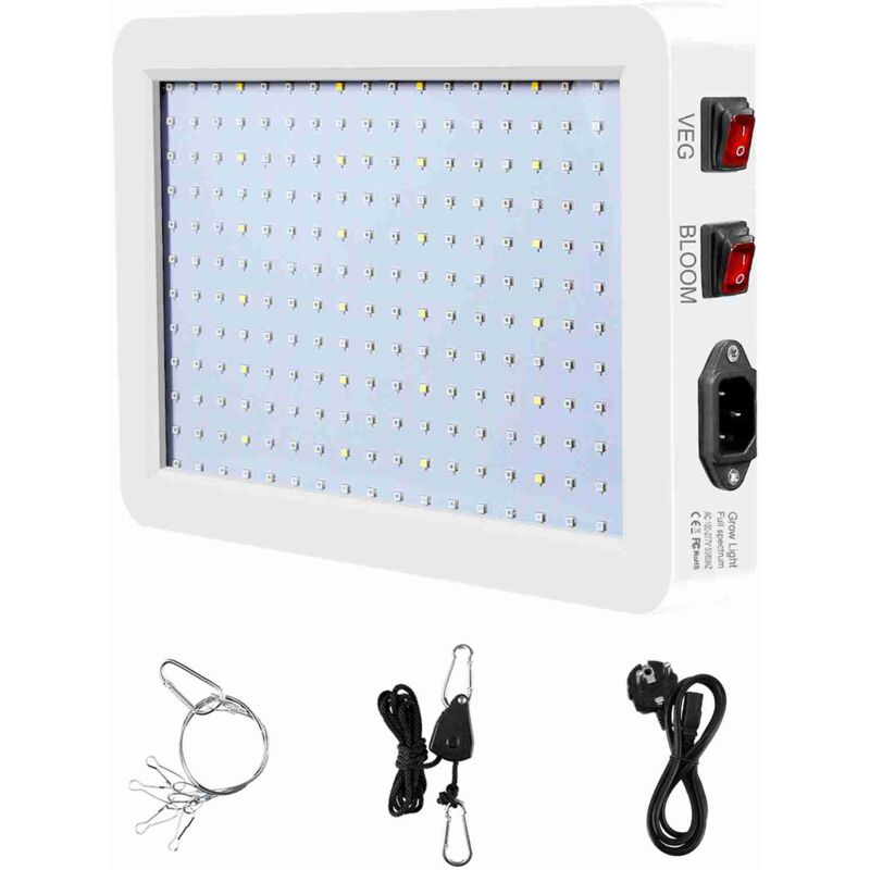 Lampe de culture led 1000w à spectre complet avec uv ir, 216 LEDs pour serre et plantes d'intérieur, légumes et fleurs, blanche [Classe énergétique e]