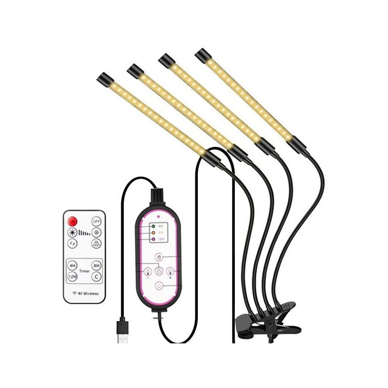 Lampe de culture LED WiFi intelligente, lumière de plante à spectre complet à intensité variable avec minuterie et application (4 tubes)