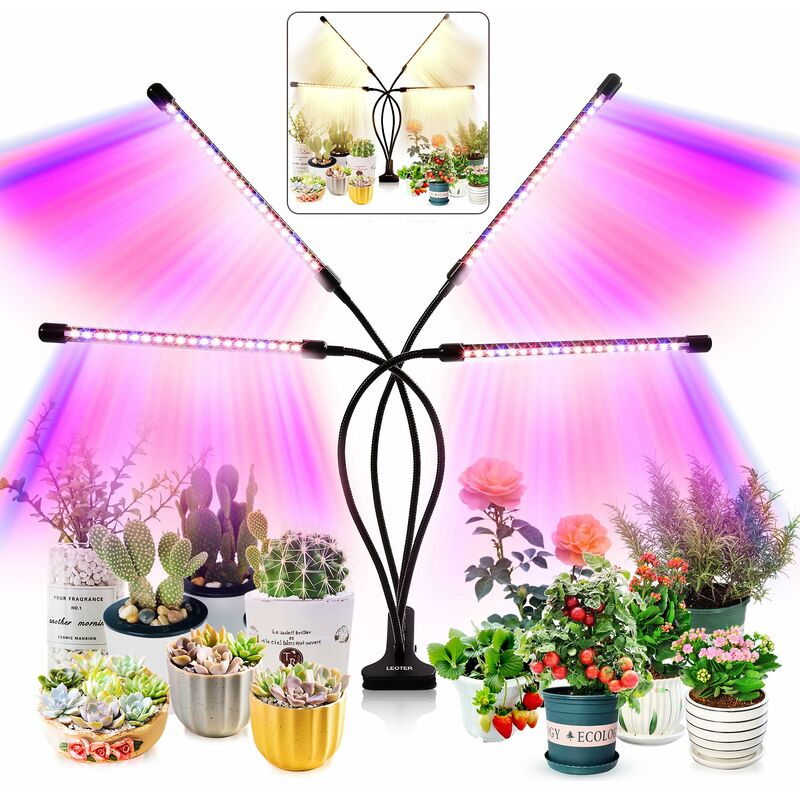 Lampe de culture pour plantes d'intérieur – Version améliorée 80 lampes LED avec spectre complet et spectre rouge bleu, minuterie 3/9/12 h, 10