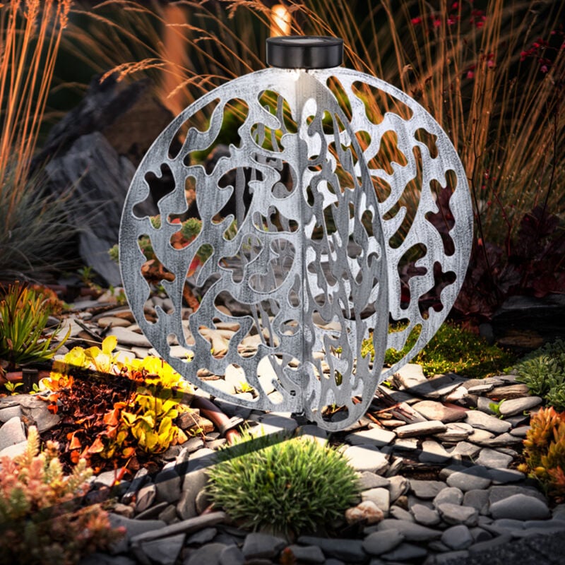 Lampe solaire argent patio lumière Reto lampe d'extérieur, led plug-in lumière jardin décoration balcon antique, métal, 1x led 3000K, DxH 40x51 cm