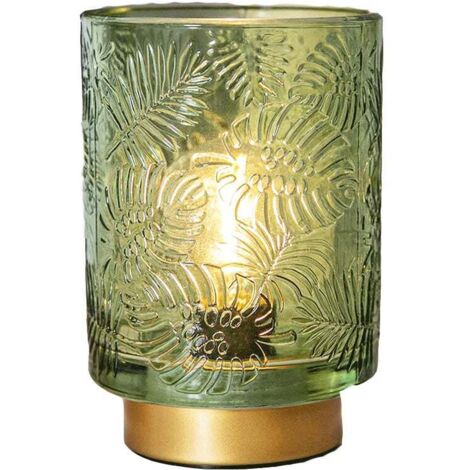 Lampe de décoration pour la maison, style batterie simple, abat-jour arrière en forme de feuille, petite lampe de table verte (batterie non incluse)