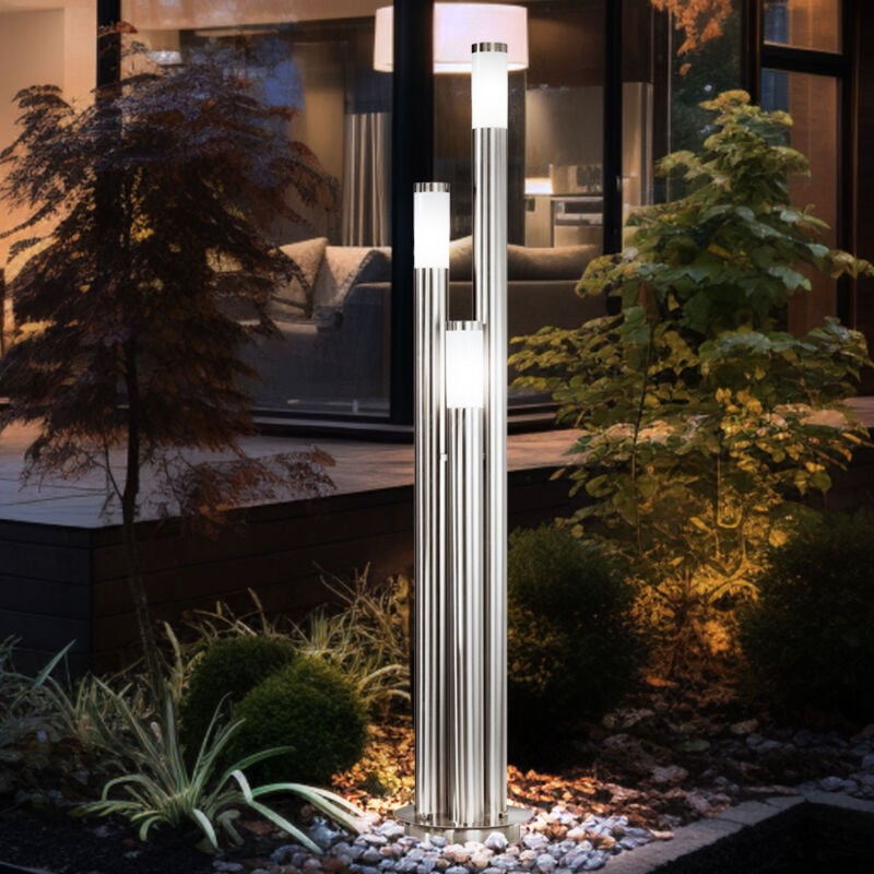 Lampe de jardin 170 cm éclairage de chemin extérieur lampadaire en acier inoxydable extérieur grand, 3 colonnes argentées, 3x E27, d 28 cm
