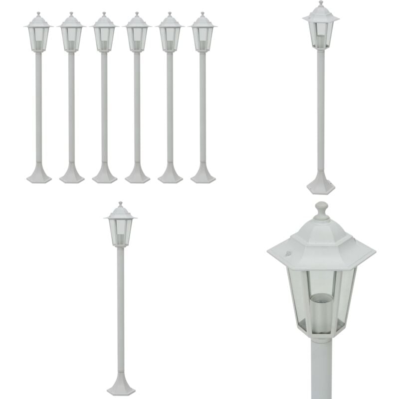 Lampe de jardin à piquet 6 pcs E27 110 cm Aluminium Blanc - lampe de jardin à piquet - lampes de jardin à piquet - Home & Living - Blanc
