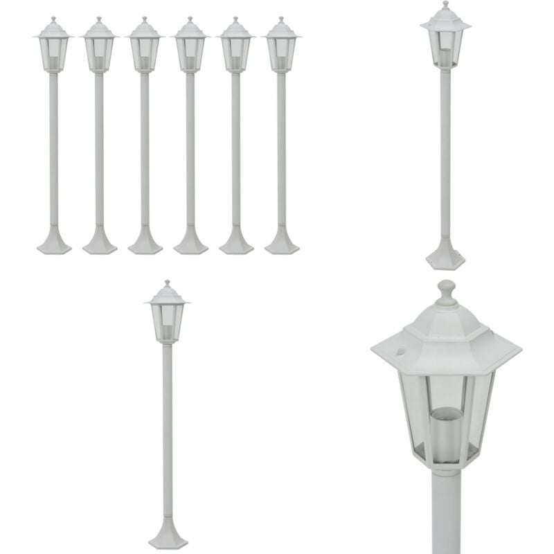 Lampe de jardin à piquet 6 pcs E27 110 cm Aluminium Blanc - Lampes De Jardin - Éclairage Extérieur - Luminaires De Jardin - Lampadaire - Lumière
