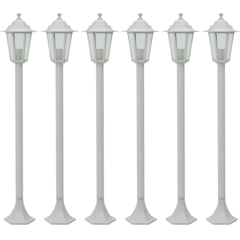 The Living Store - Lampe de jardin à piquet 6 pcs E27 110 cm Aluminium Blanc Blanc