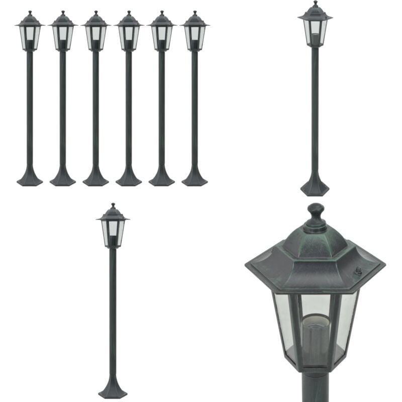 Lampe de jardin à piquet 6 pcs E27 110 cm Aluminium Vert foncé - Lampes De Jardin - Luminaires Exterieurs - Éclairage Extérieur - Lampadaire