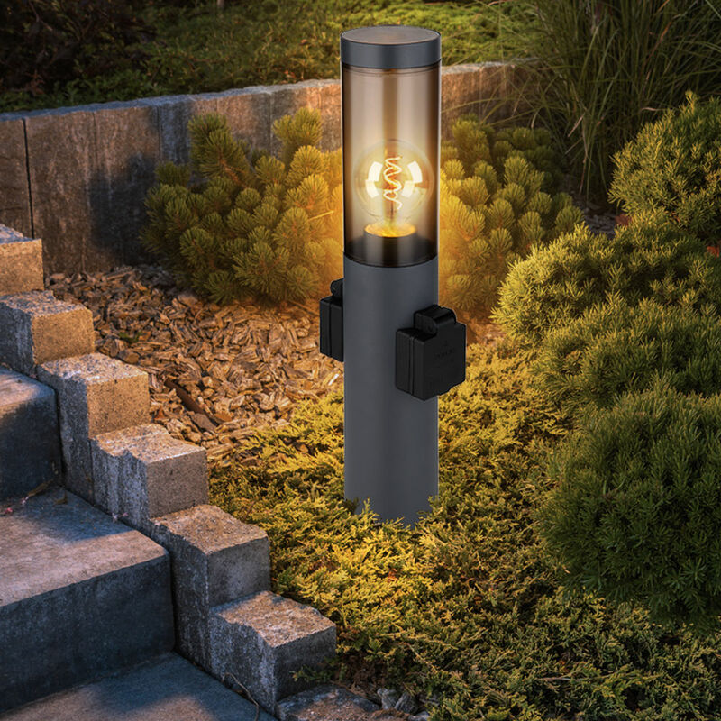 Lampe de jardin avec douille anthracite Lampe d'extérieur avec prise de courant Colonne de prise de jardin avec lumière, fumée en plastique en acier