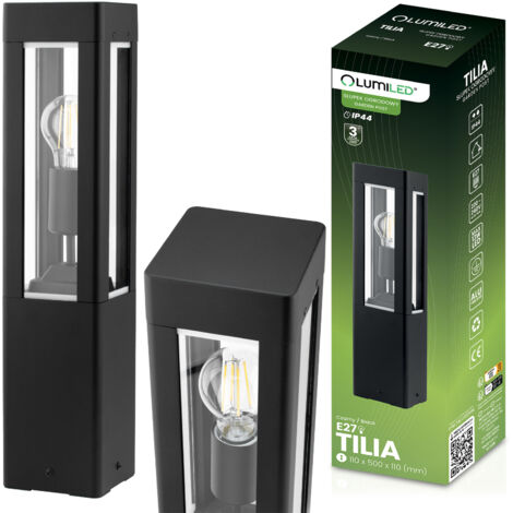 Lampe de jardin extérieure en aluminium noir E27 IP44, poteau de 50 cm TILIA LUMILED