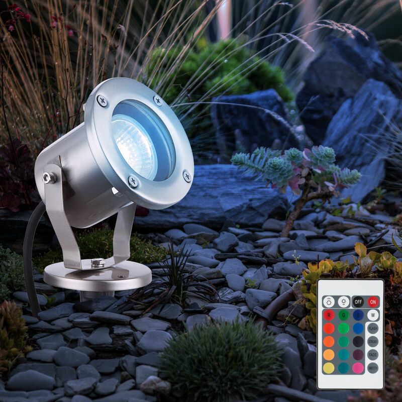 Lampe de jardin GU10 avec piquet de sol spot d'extérieur spot de jardin au sol Spot IP65 orientable, télécommande dimmable, rgb led 3.5W 290Lm, DxH