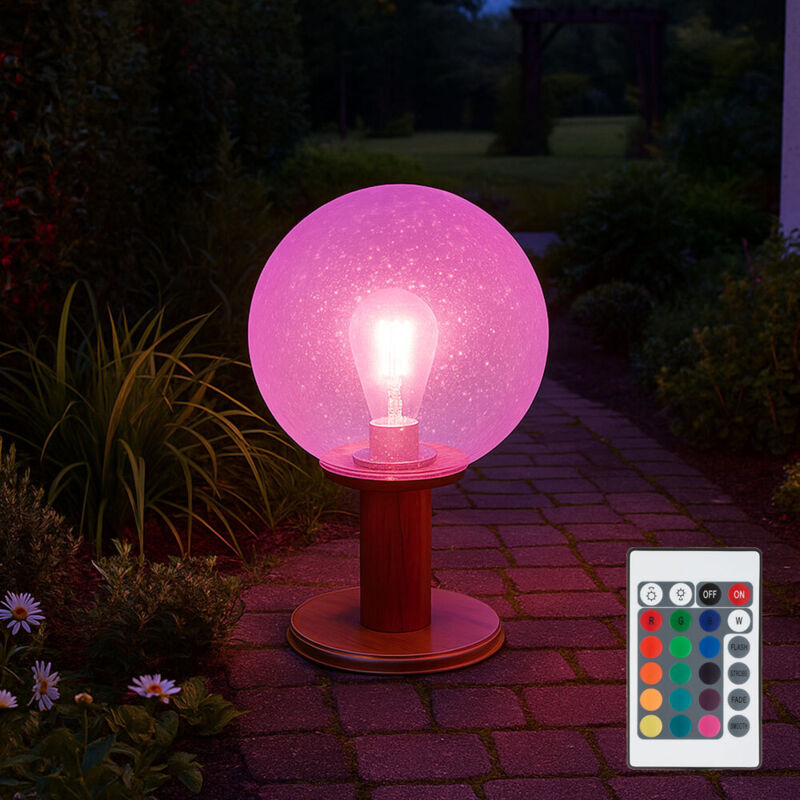 Globo Lighting - Lampe de jardin lampadaire lampe d'extérieur lampe de sol, aluminium aspect bois boule de verre, aspect bulle, télécommande