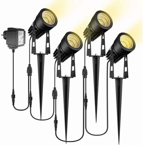 Lampe de jardin, lot de 4 lampes de jardin à piquet étanche IP65 LED projecteur de jardin avec prise blanc chaud - RWJardin et piscine bassin et décoration de jardin bassin et fontaine de jardin éclai