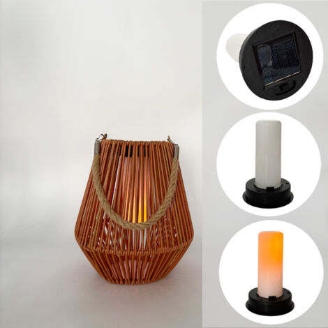 Lampe de jardin rétro en rotin à énergie solaire, style bougie, lampe suspendue en rotin de style chinois