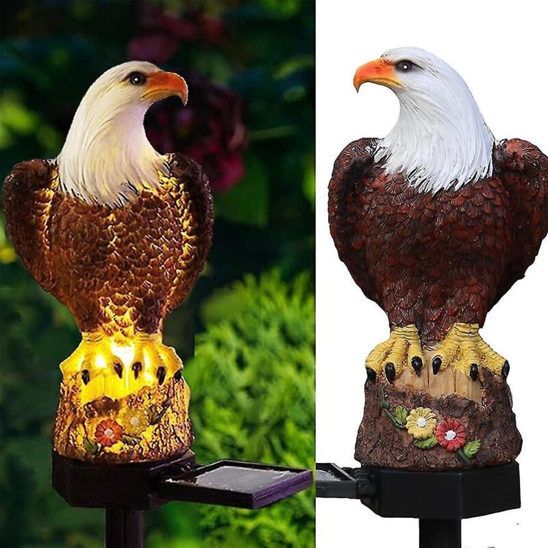 Lampe de jardin solaire en résine, figurine d'aigle à tête blanche, lumière solaire de jardin au crépuscule, lumière solaire sur piquet pour animaux