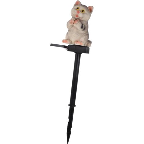 Lampe De Jardin Sur Piquet Solaire à Led De Chat Gris - Résistance Étanche
