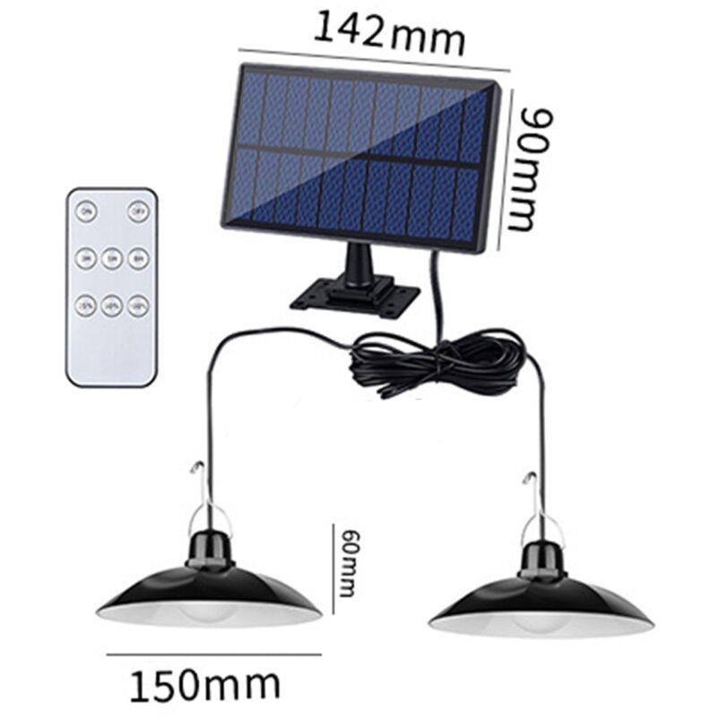 Lampe de jardin, suspension solaire à double tête, lampe solaire d'extérieur et d'intérieur à 60 led avec éclairage à tirer, cadeaux de jardinage