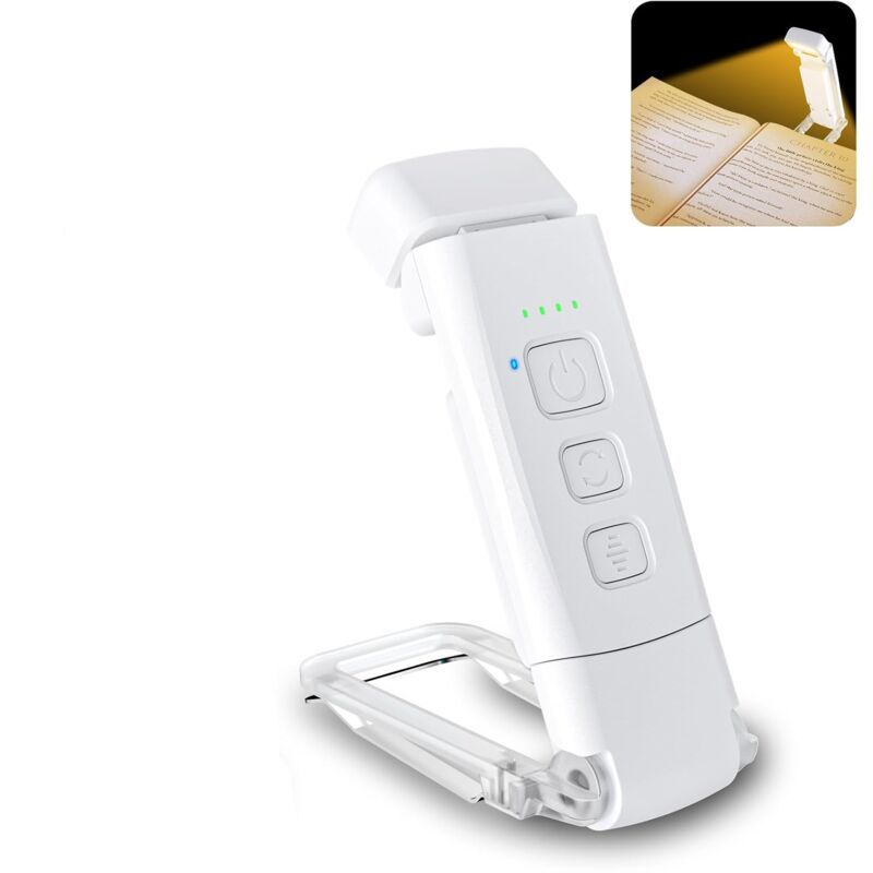 Lampe de lecture, 3 modes de couleur et niveaux de luminosité réglables, rechargeable par USB, autonomie de 80 heures (blanc)