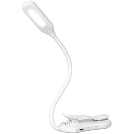 Lampe de lecture 7 LED pince flexible pliable 3 températures couleur batterie 600 mAh (USB)