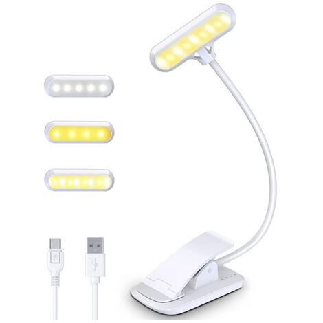 Lampe de lecture à 9 LED avec 3 températures de couleur, rechargeable par USB, lampe de livre flexible pour le bureau, indicateur à 4 niveaux d'intensité, idéale pour lire au lit, en voyage, pour adul
