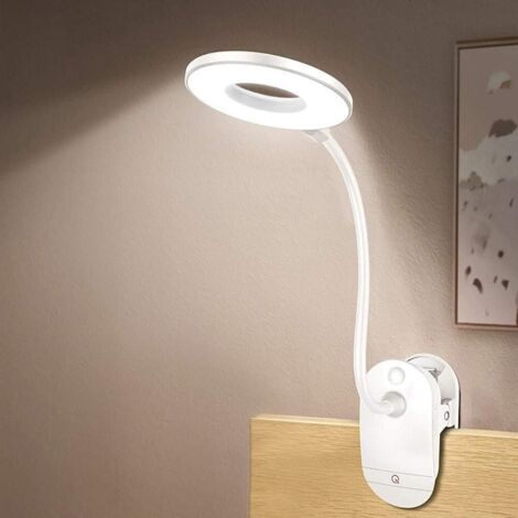 AOUGO Lampe de lecture à clipser alimentée par piles pour lit, avec 3 niveaux de luminosité, rechargeable par USB