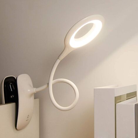 Lampe de lecture à pince à LED pince avec capteur tactile lampe de bureau pour lit enfants Lampe à pince à col de cygne flexible à 360 ° Lampe de livre rechargeable USB pour étudier le travail blanc